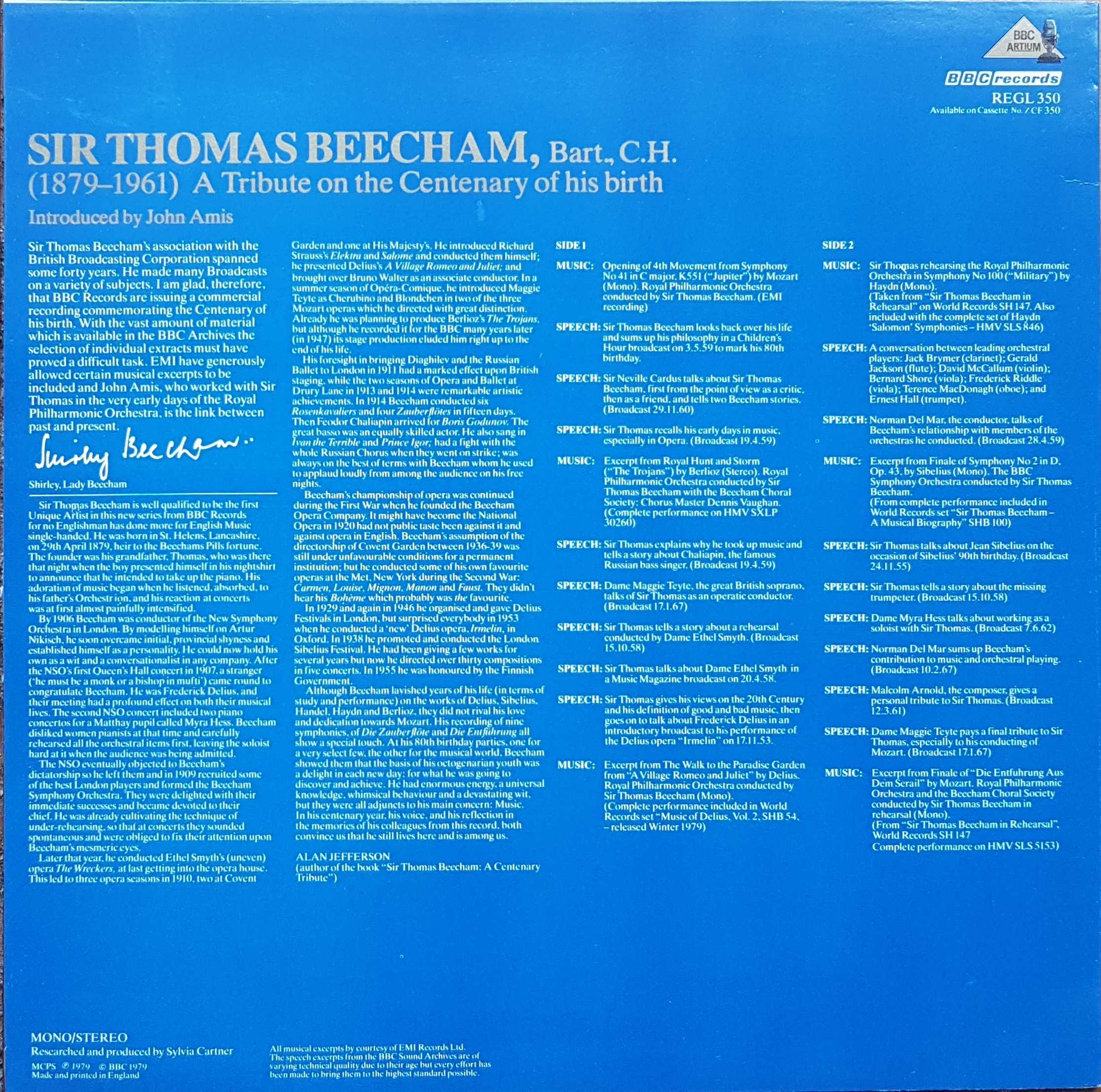 Picture of REGL 350 Sir Thomas Beecham by artist Sir Thomas Beecham from the BBC records and Tapes library